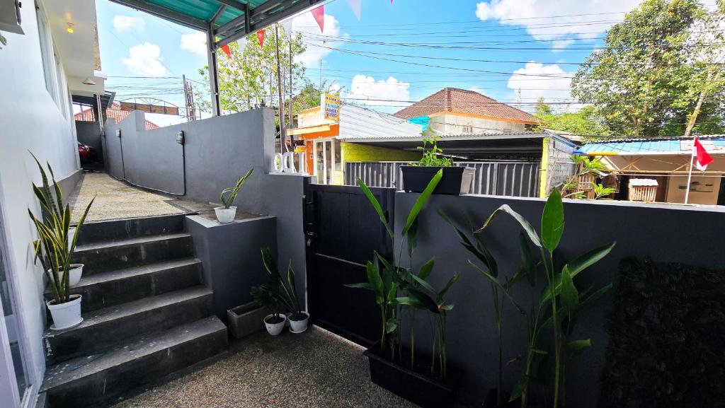 Stairway with tropical plants