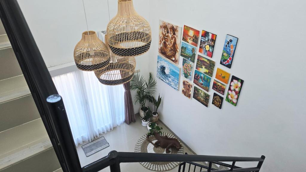 Decorated stairwell to the second floor
